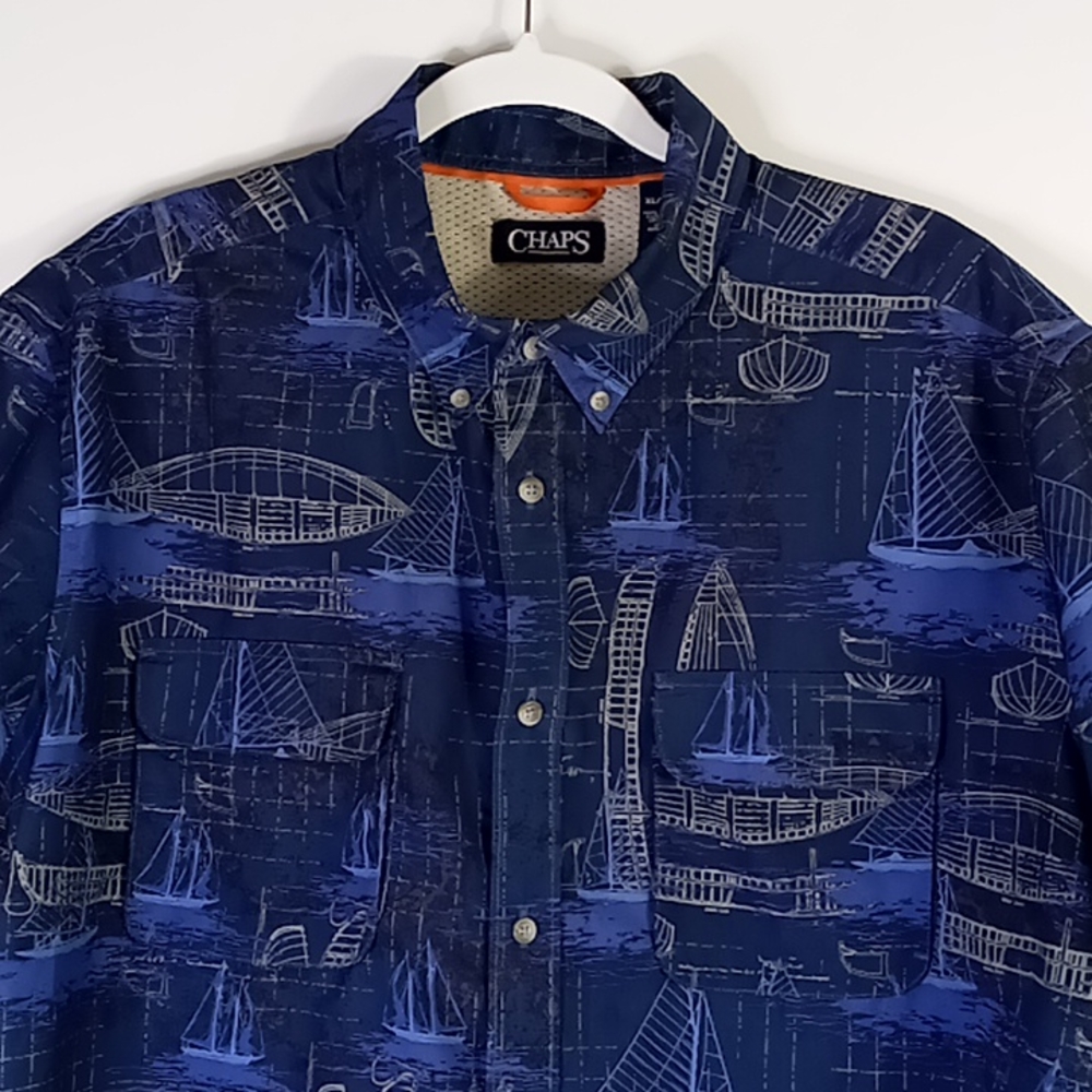 Chaps Seagate Blue Vented Button Down Shirt Size XL